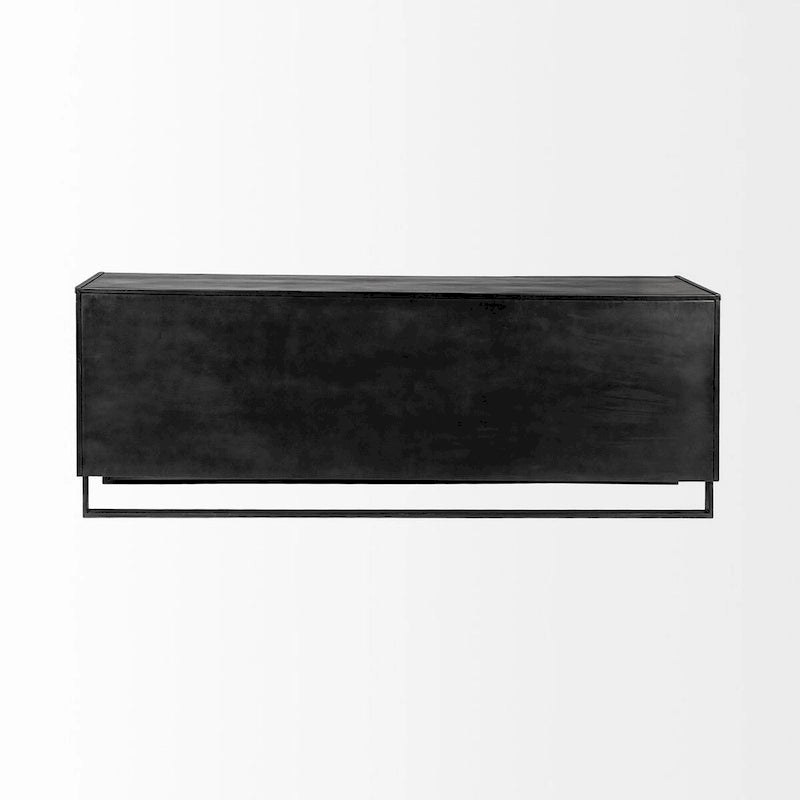 Alvin Brown Solid Wood With Black Metal Frame 3 Drawer 2 Cabinet Door Sideboard - 82.0L x 20.0W x 30.0H