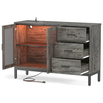 Sideboard Buffet Wood Storage Accent Bar Cabinet with Charge Station and LED Lights - 45.27 W