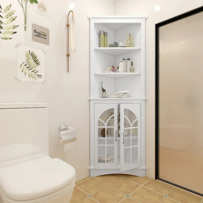 Corner Storage Cabinet, 63.3 Tall Freestanding Bookcase with Doors & Adjustable Shelves, 5-Tier Corner Display Cabinet