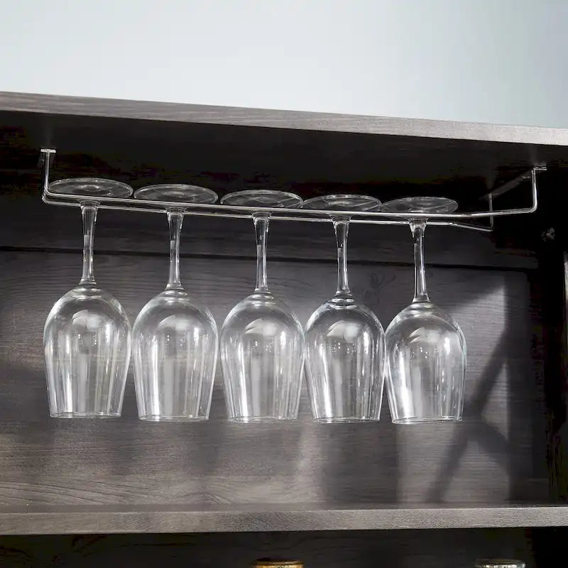 Coffee Bar Cabinet with Microwave Stand Metal Frame Side Home Source Bar Cabinet Cabinet and Hollow out Barn Design Wood Cabinet