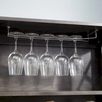 Coffee Bar Cabinet with Microwave Stand Metal Frame Side Home Source Bar Cabinet Cabinet and Hollow out Barn Design Wood Cabinet