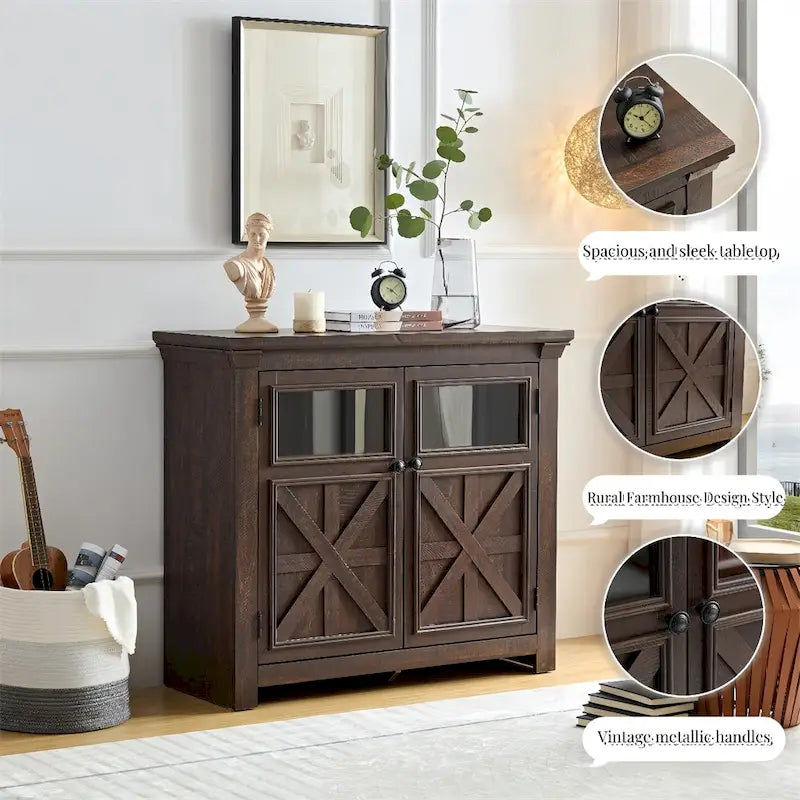 Wood Buffet Cabinet with 2 Doors and Metal Handle