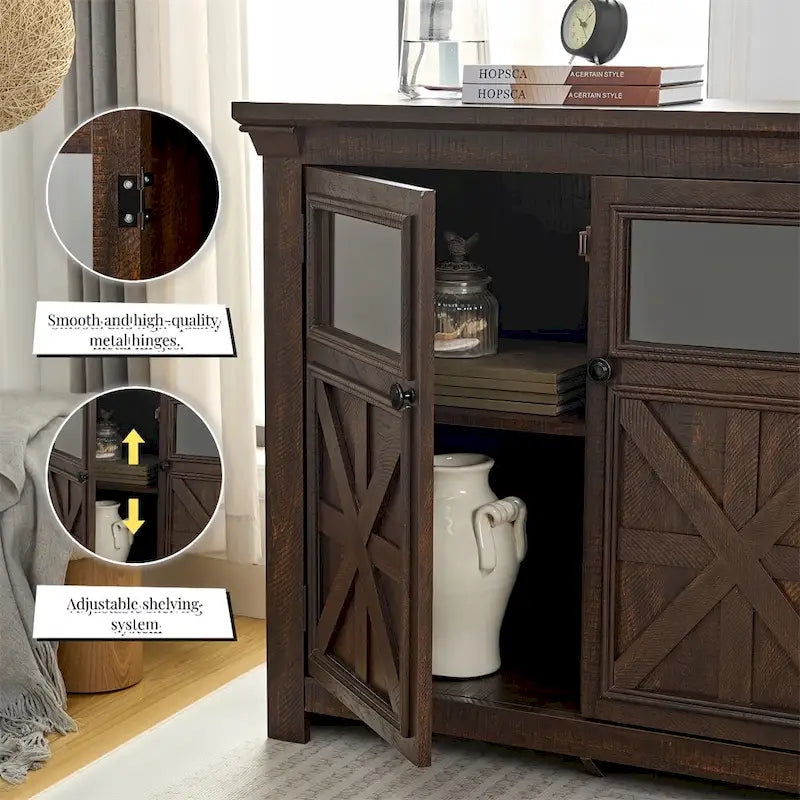 Wood Buffet Cabinet with 2 Doors and Metal Handle