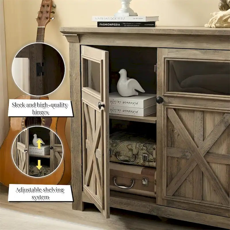 Wood Buffet Cabinet with 2 Doors and Metal Handle