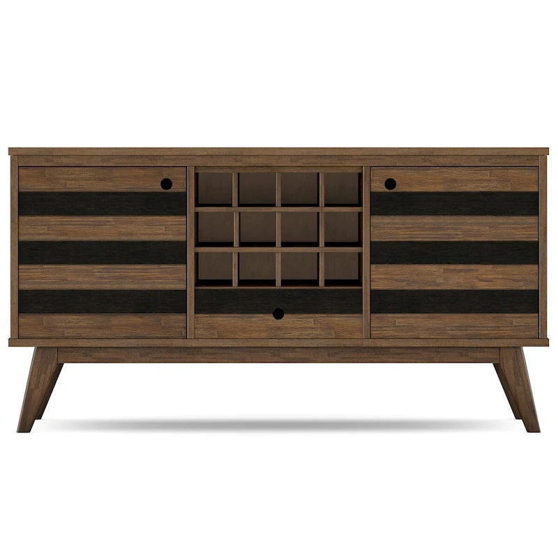 WYNDENHALL Wright SOLID ACACIA WOOD 60 inch Wide Rectangle Mid Century Sideboard with Wine Storage in Rustic Natural Aged Brown