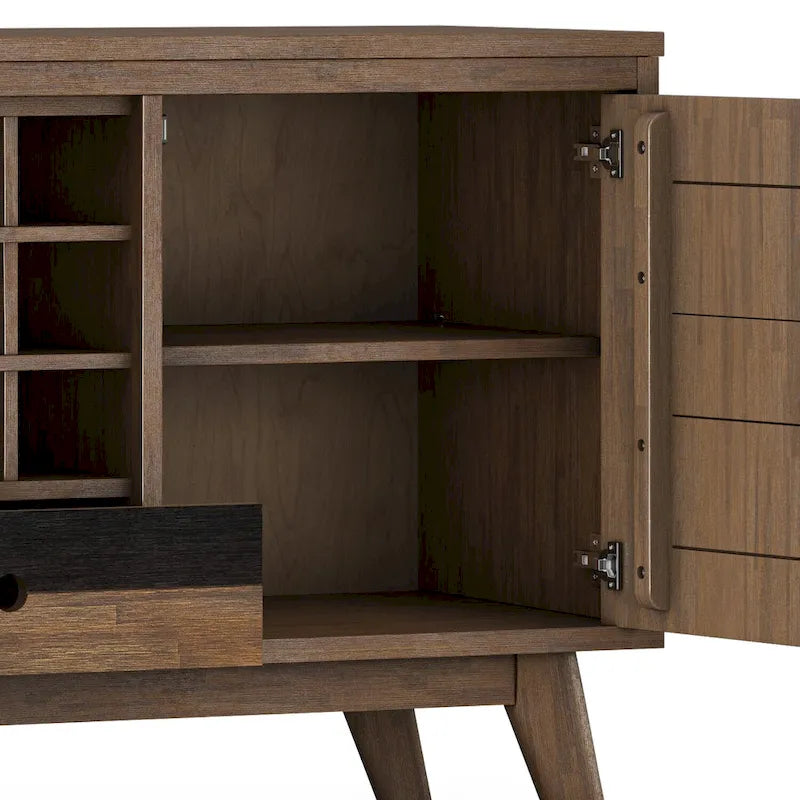 WYNDENHALL Wright SOLID ACACIA WOOD 60 inch Wide Rectangle Mid Century Sideboard with Wine Storage in Rustic Natural Aged Brown