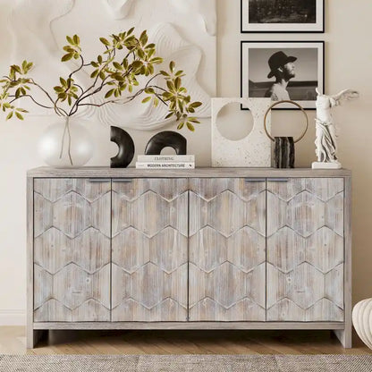 Accent Cabinet Farmhouse Style 4 Door Wooden Cabinet Sideboard Buffet Server Cabinet Storage Cabinet, for Living Room, Entryway