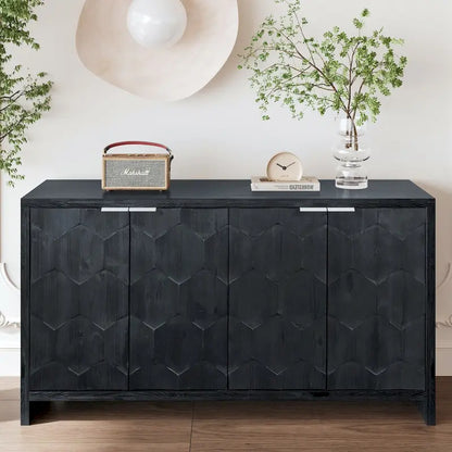 Accent Cabinet Farmhouse Style 4 Door Wooden Cabinet Sideboard Buffet Server Cabinet Storage Cabinet, for Living Room, Entryway