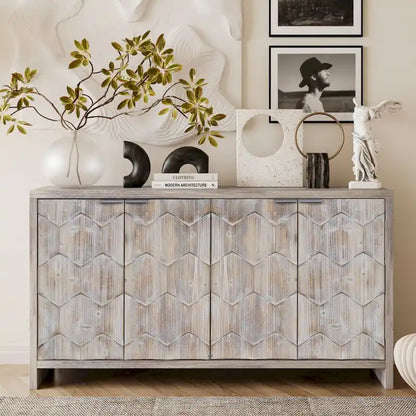 Accent Cabinet Farmhouse Style 4 Door Wooden Cabinet Sideboard Buffet Server Cabinet Storage Cabinet, for Living Room, Entryway