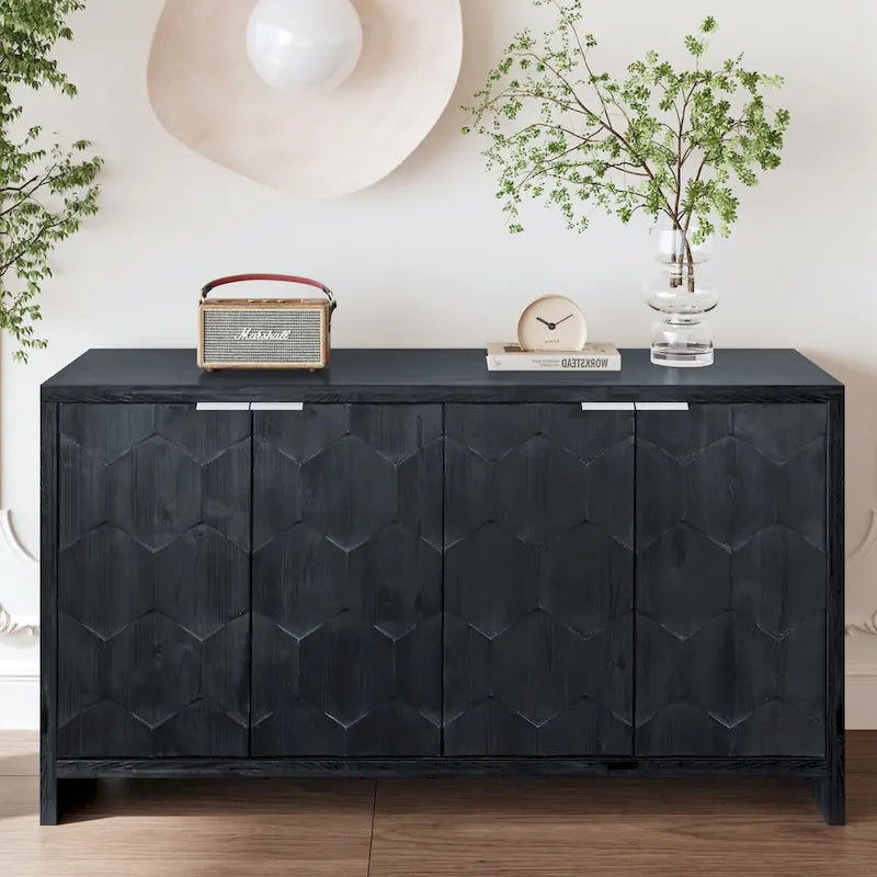Accent Cabinet Farmhouse Style 4 Door Wooden Cabinet Sideboard Buffet Server Cabinet Storage Cabinet, for Living Room, Entryway