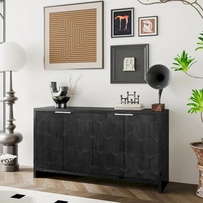 Accent Cabinet Farmhouse Style 4 Door Wooden Cabinet Sideboard Buffet Server Cabinet Storage Cabinet, for Living Room, Entryway