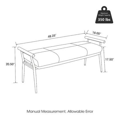 Glitzhome 48.5W Modern Upholstered Bench with Wooden Arms and Metal Legs