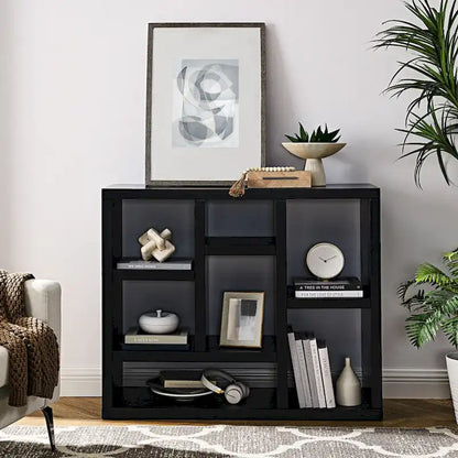 Open Wooden Open Shelf Bookcase, Freestanding Display Cabinet with 7 Cube Storage Spaces, Floor Standing Bookshelf, Entryway