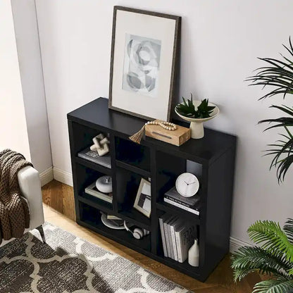 Open Wooden Open Shelf Bookcase, Freestanding Display Cabinet with 7 Cube Storage Spaces, Floor Standing Bookshelf, Entryway