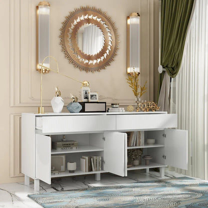 Buffet Storage Cabinet with Pine Leg and Adjustable Interior Sideboard - 63