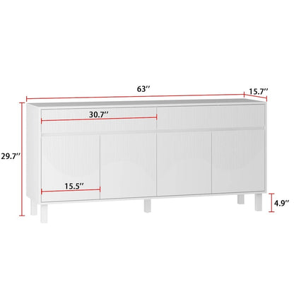Buffet Storage Cabinet with Pine Leg and Adjustable Interior Sideboard - 63
