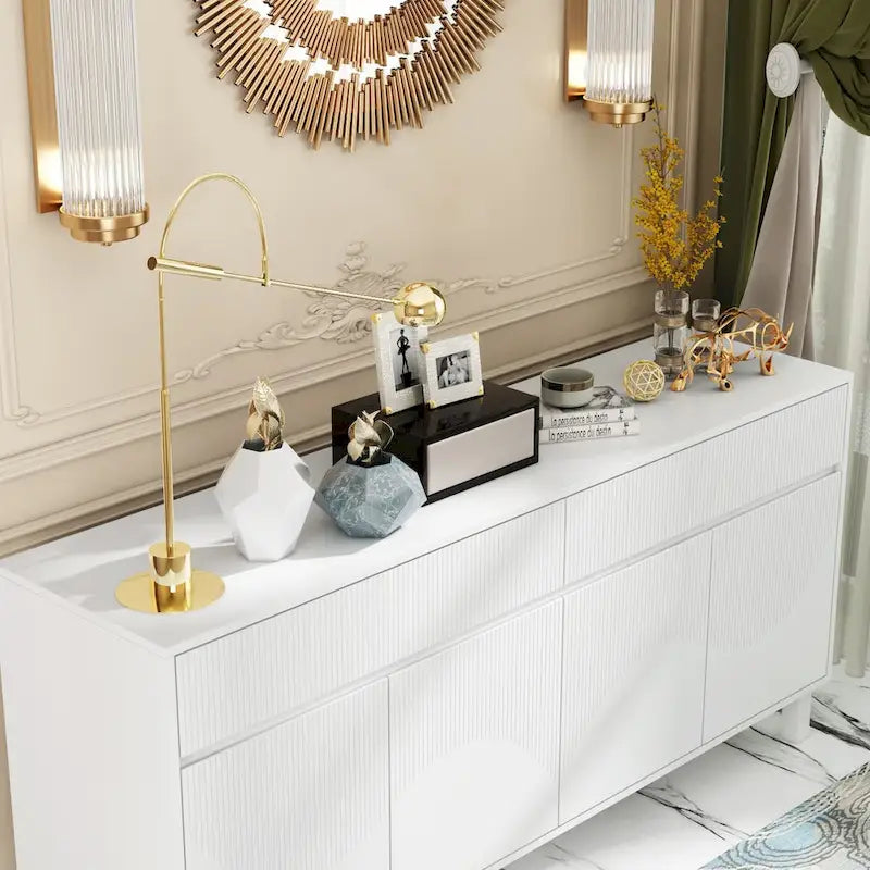 Buffet Storage Cabinet with Pine Leg and Adjustable Interior Sideboard - 63