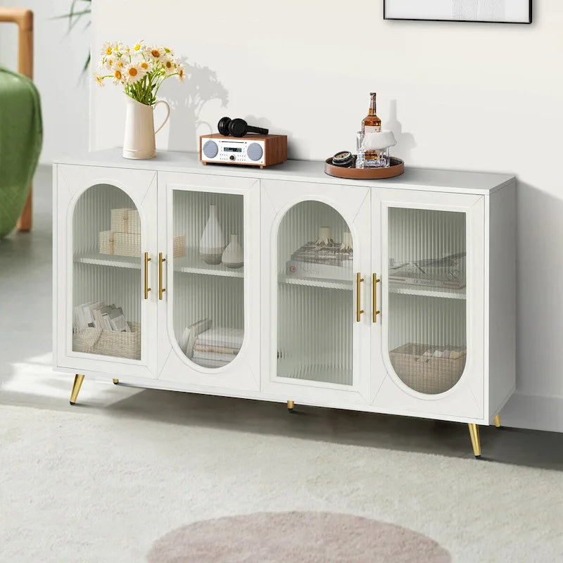 60 inches Wood TV Stand with Storage Cabinet and Glass Door