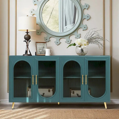 60 inches Wood TV Stand with Storage Cabinet and Glass Door