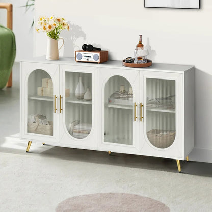 60 inches Wood TV Stand with Storage Cabinet and Glass Door