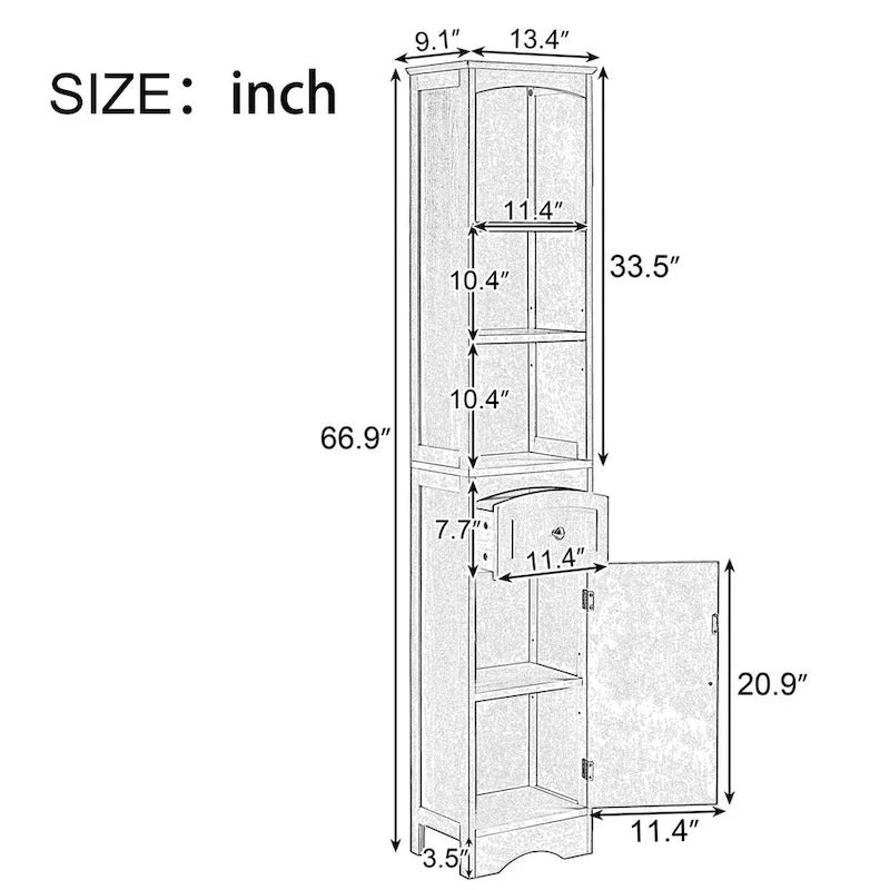 Wooden Freestanding Tall Bathroom Storage Linen Cabinet