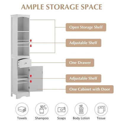 Tall Bathroom Freestanding Storage Cabinet with Drawer