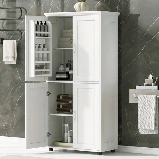 Freestanding Bathroom Storage Cabinet with 4 Doors, Adjustable Shelves