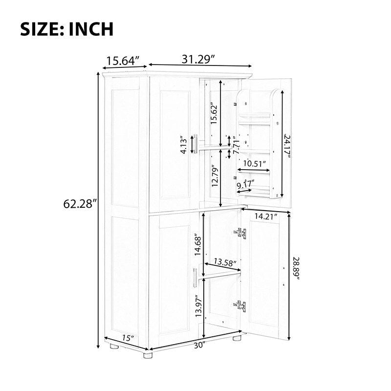 Freestanding Bathroom Storage Cabinet with 4 Doors, Adjustable Shelves