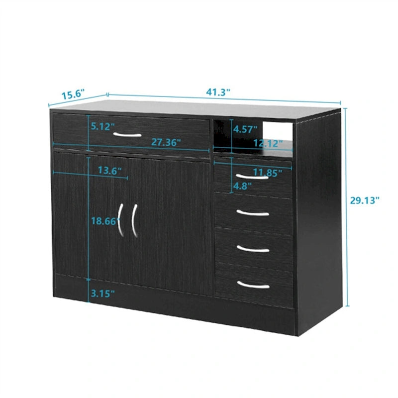 Double Doors and Five Drawers Bathroom Cabinet Black