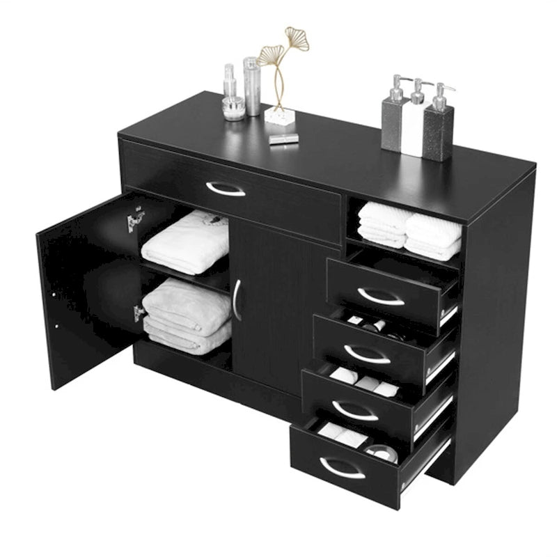 Double Doors and Five Drawers Bathroom Cabinet Black