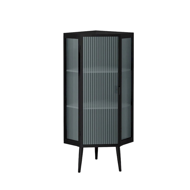 22.25 Floor Coner Cabinet,Three Tiers with Tempered Glass Doors and Storage Shelves for Bathroom, Living Room and Bedroom