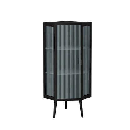 22.25 Floor Coner Cabinet,Three Tiers with Tempered Glass Doors and Storage Shelves for Bathroom, Living Room and Bedroom