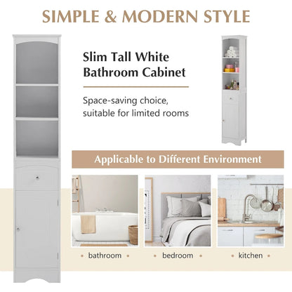 Tall Bathroom Cabinet, Freestanding Storage Cabinet with Drawer, MDF Board, Adjustable Shelf
