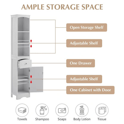 Tall Bathroom Cabinet, Freestanding Storage Cabinet with Drawer, MDF Board, Adjustable Shelf