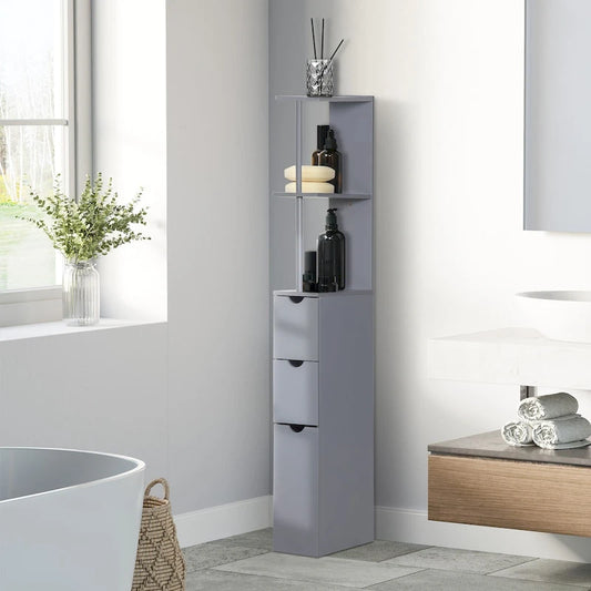 54 Tall Bathroom Storage Cabinet,Freestanding Linen Tower with 2-Tier Shelf and Drawers