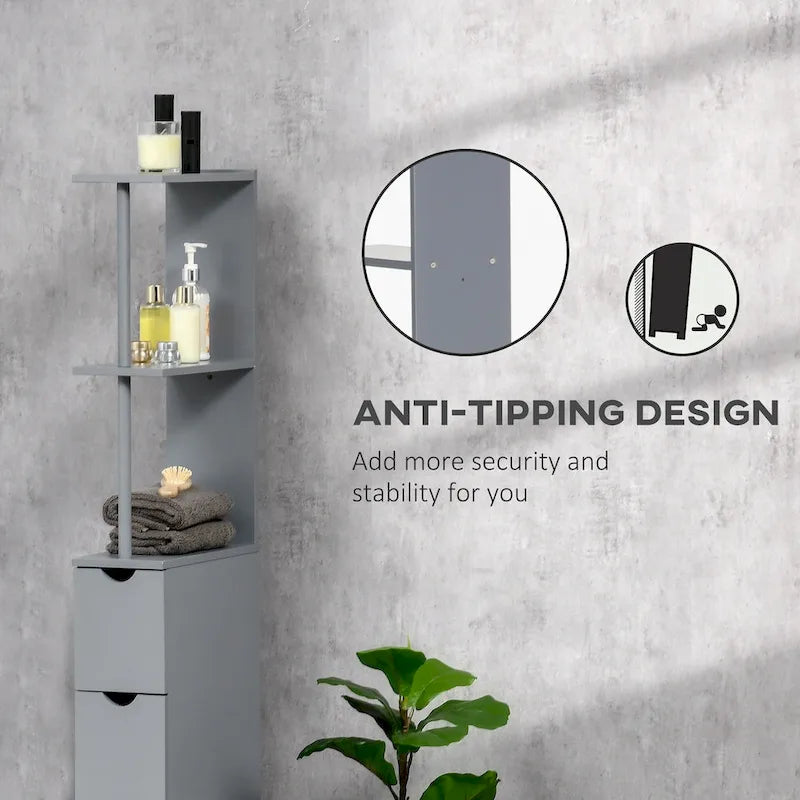 54 Tall Bathroom Storage Cabinet,Freestanding Linen Tower with 2-Tier Shelf and Drawers
