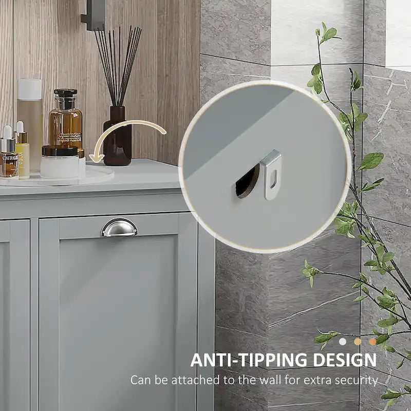 Bathroom Storage Organizer with Two-Compartment Tilt-Out Hamper