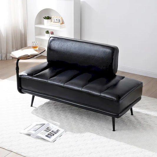 56.3Width End of Bed Bench,Faux Leather Upholstered With side table,360-degree Swivel tray couch,Entryway Ottoman,Metal Legs