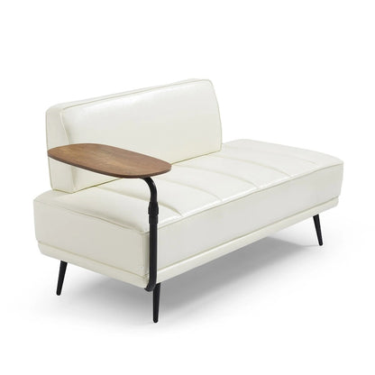 56.3Width End of Bed Bench,Faux Leather Upholstered With side table,360-degree Swivel tray couch,Entryway Ottoman,Metal Legs