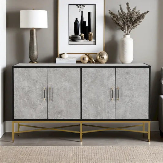 Distinctive Features of A Four-Door Sideboard with Metal and Cross-Leg Design,Suitable for Living Rooms