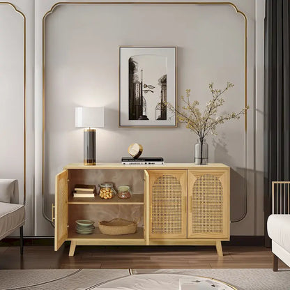 4-Door Cabinet with Rattan Doors
