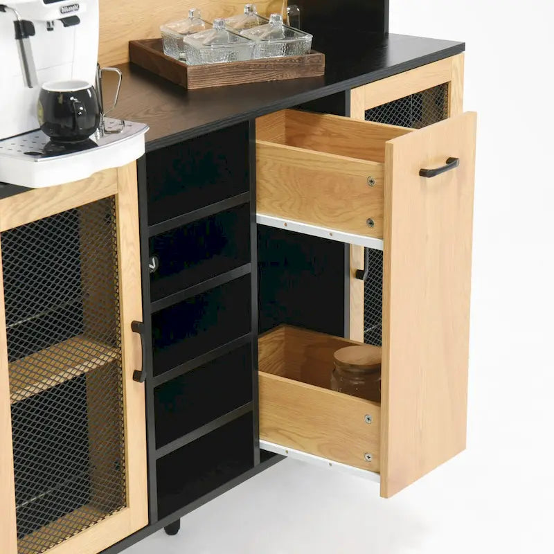 59 H Buffet Sideboard Cabinet with Storage Door & Power Outlet, Farmhouse Coffee Bar Cabinet with Wine Rack, Kitchen Pantry