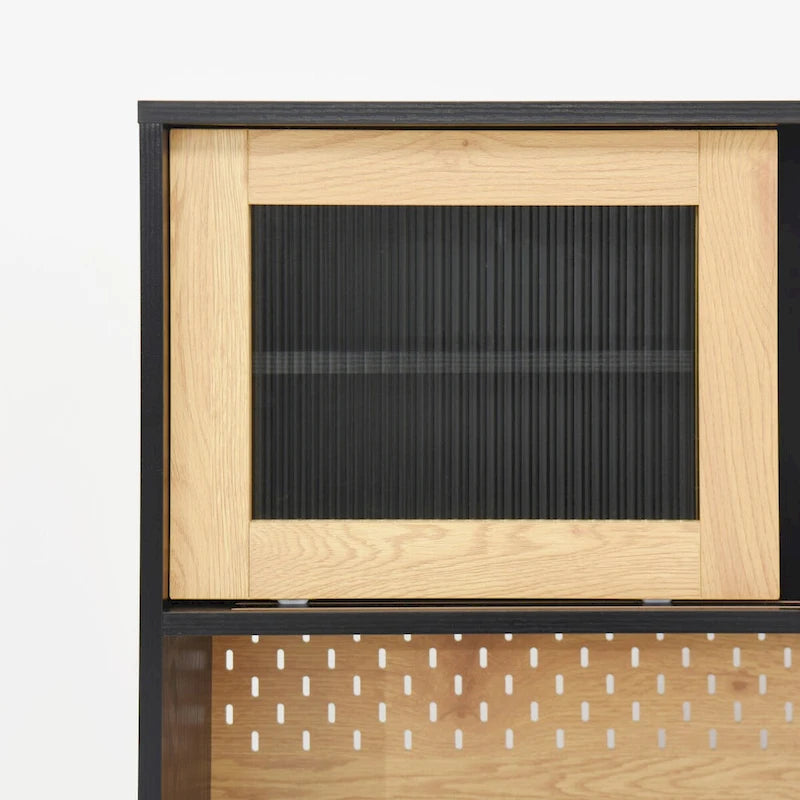 59 H Buffet Sideboard Cabinet with Storage Door & Power Outlet, Farmhouse Coffee Bar Cabinet with Wine Rack, Kitchen Pantry