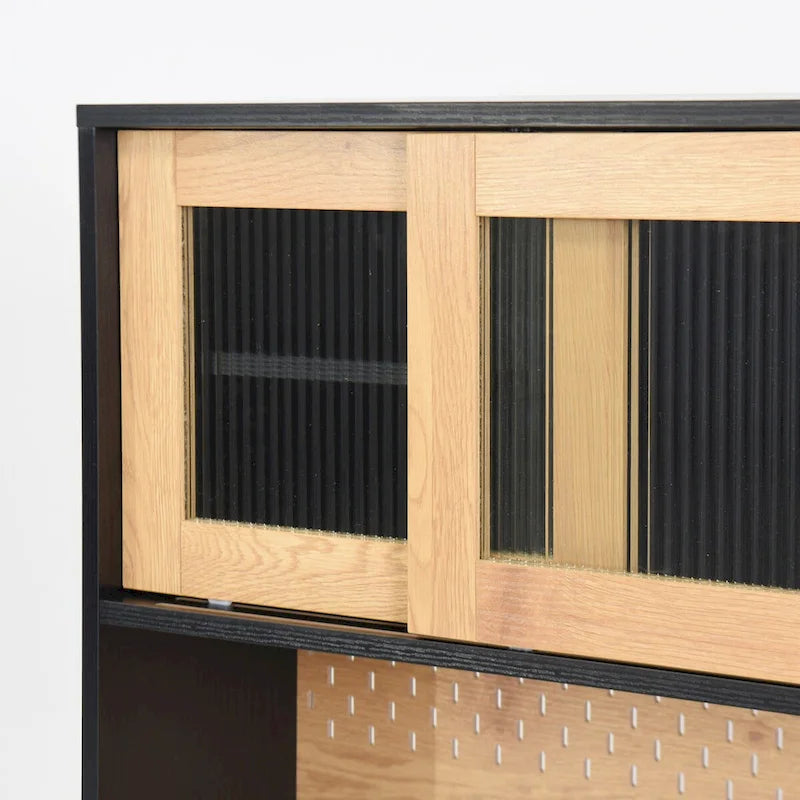 59 H Buffet Sideboard Cabinet with Storage Door & Power Outlet, Farmhouse Coffee Bar Cabinet with Wine Rack, Kitchen Pantry