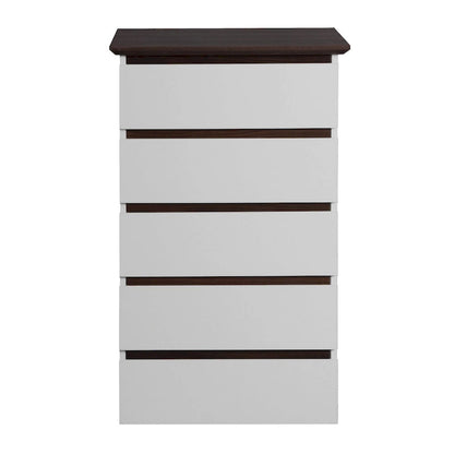 Tall White Dresser for Bedroom, Mid Century Modern Dresser with Drawers, 5 Drawer Dresser with Wood Color Top, Small Dresser
