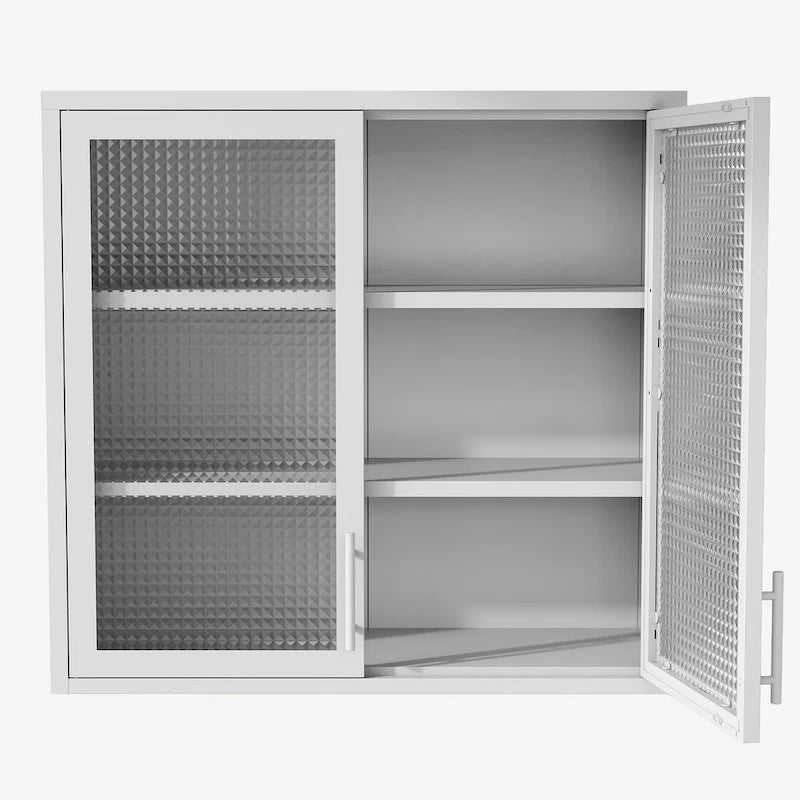 Wall Mounted Cabinet Table-Top Storage Cabinet with Hazy Glass Doors and 2 Adjustable Shelves for Living Room