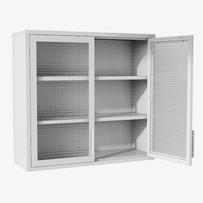 Wall Mounted Cabinet Table-Top Storage Cabinet with Hazy Glass Doors and 2 Adjustable Shelves for Living Room
