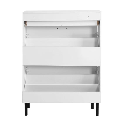Shoe Cabinet, Freestanding Shoe Rack Storage Organizer with Drawers & Metal Legs, Shoe Storage Cabinet with 2 Flip Drawers