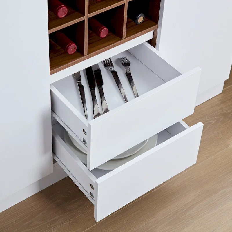 60.9 Farmhouse Coffee Bar Wine Cabinet with Charging Station