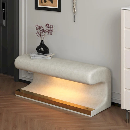 37W Entryway Bench Leather Upholstered Ottoman with LED